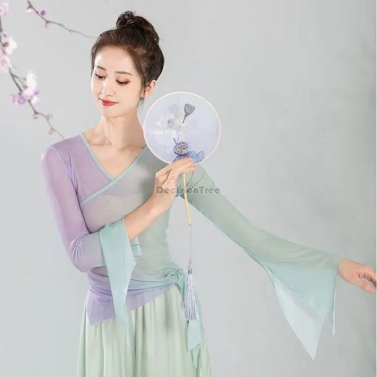 

2023 women chinese classical dance gauze dress daily practice dress flowing chinese national style dance performance top clothes