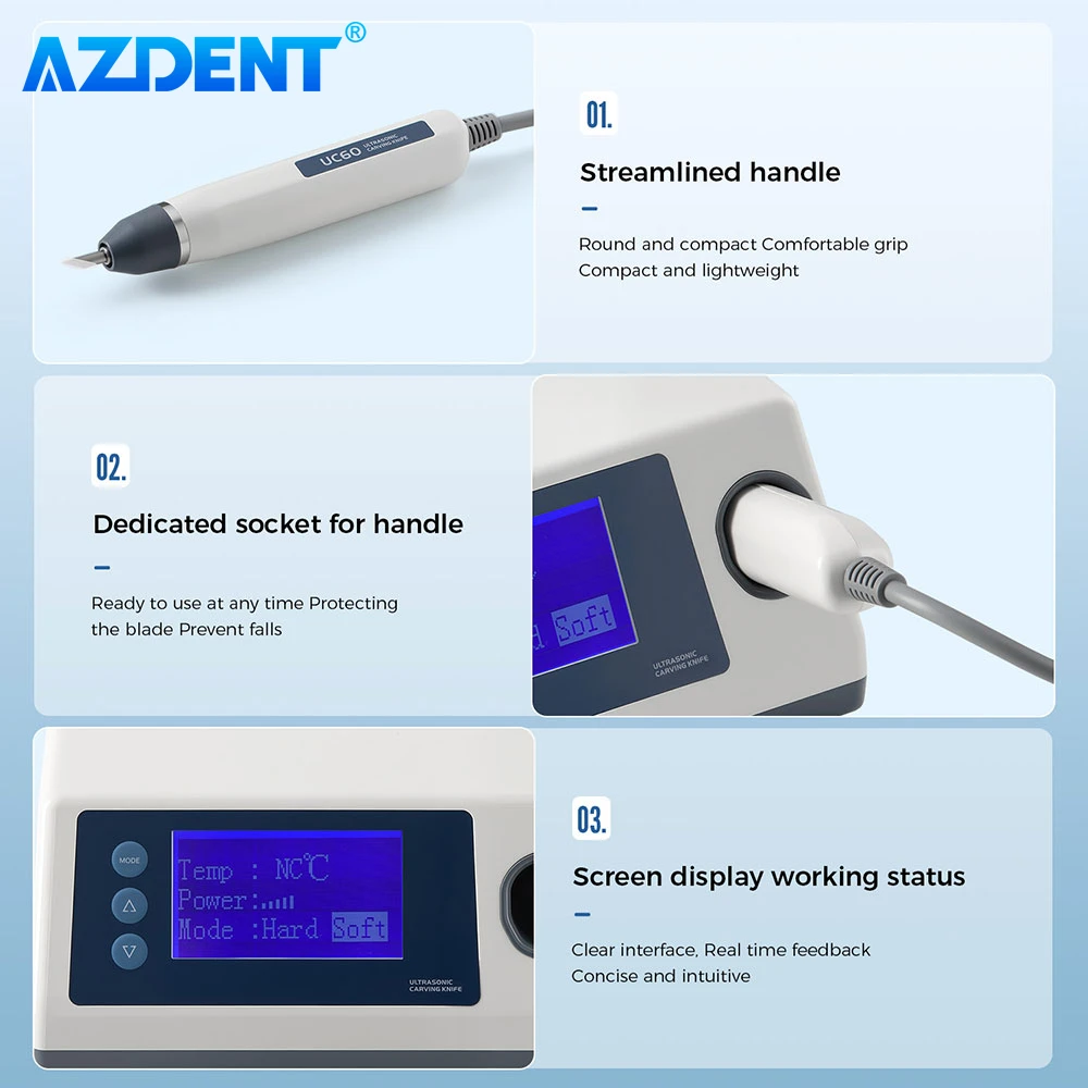 AZDENT-cuchillo de talla ultrasónico Dental, máquina de tirantes, retenedor de ortodoncia, corte para PVC, plástico, cuero, resina con 5 cuchillas