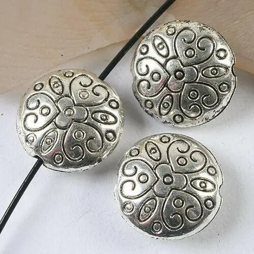 

6pcs 17x7mm dark silver tone Print flower spacer beads h3574