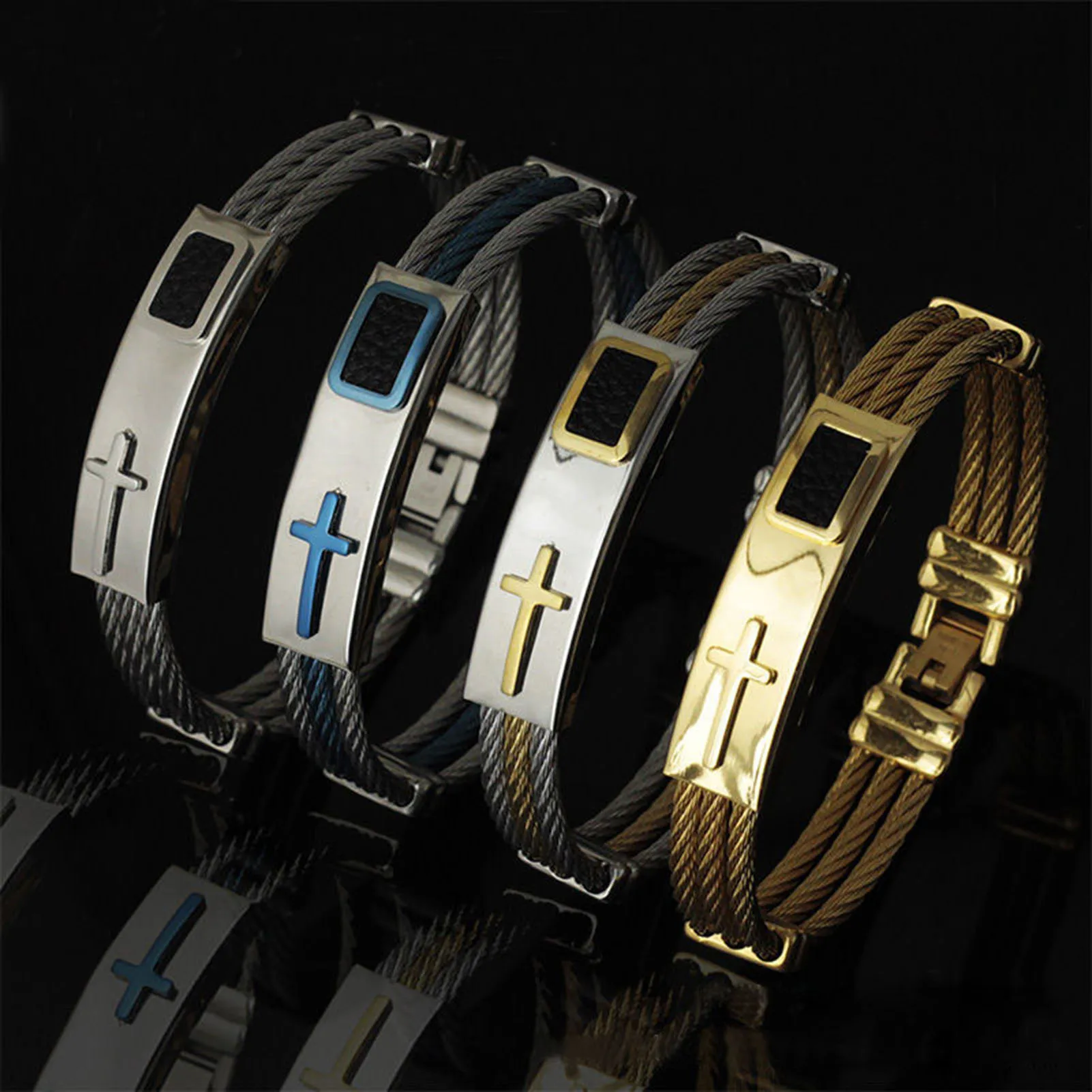 Men 3 Rows Wire Bracelet Stainless Steel Men Bracelet For Men Daily Wear