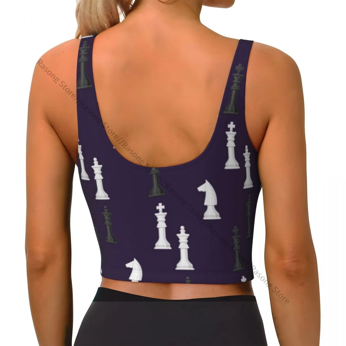 Sports Bra Women Running Yoga Clothes Vest Chess Board Pattern Gathering Fitness Vest