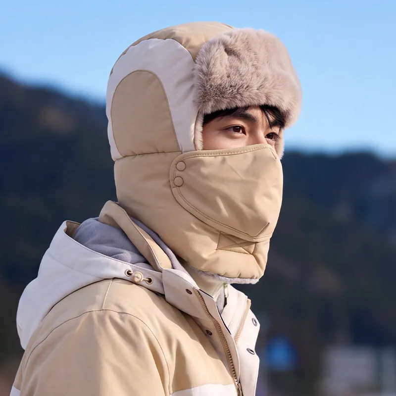 Winter Fleece Face-Covering Hat Men Women Thick Ear-Covering Integrated Mask Outdoor Cycling Cold-Weather Protection Slim Fit·