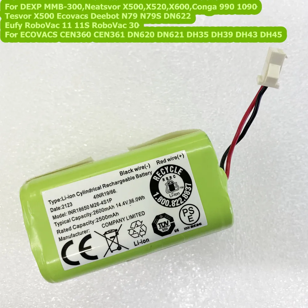 Baterai M26-4S1P INR18650 untuk MMB-300 DEXP, Neatsvor X500,X520,X600,Conga 990 1090 Tesvor X500 Ecovacs Deebot N79 N79S DN622 Eufy