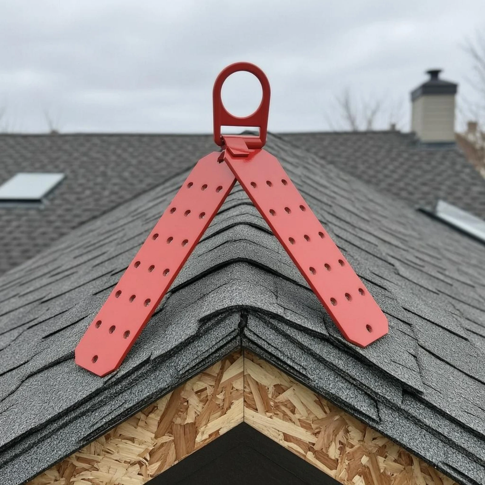 Steel Roof Anchor Bracket Red Coated Roof Anchor Bracket Ladder Hook Perforated Safety Hardware Looped Eyelet