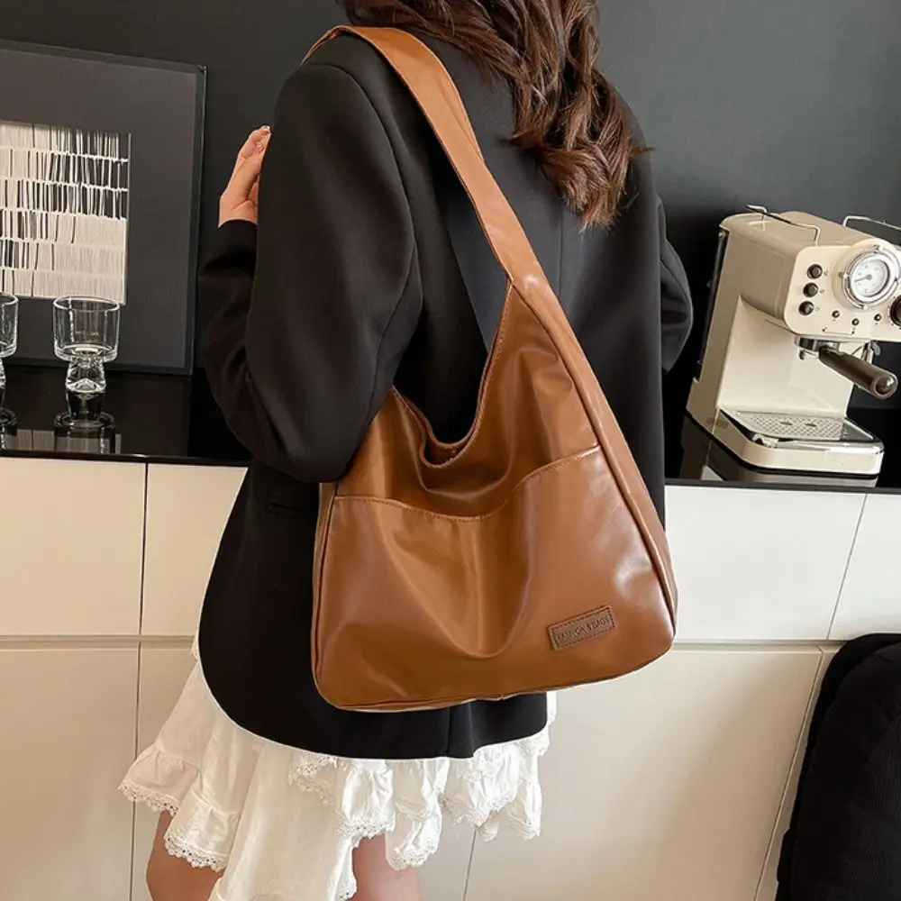 

Leisure Vintage Single Shoulder Bag PU Leather Simple Minimalist Tote Bag Large Capacity Ladies Handbags Girls
