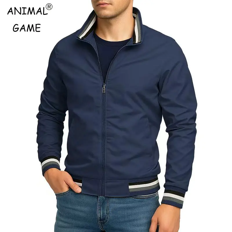 New Men's Solid Color Jacket Windbreaker Stand Collar Coats Lightweight Waterproof Outdoor Tops Men Jacket Outerwear Streetwear