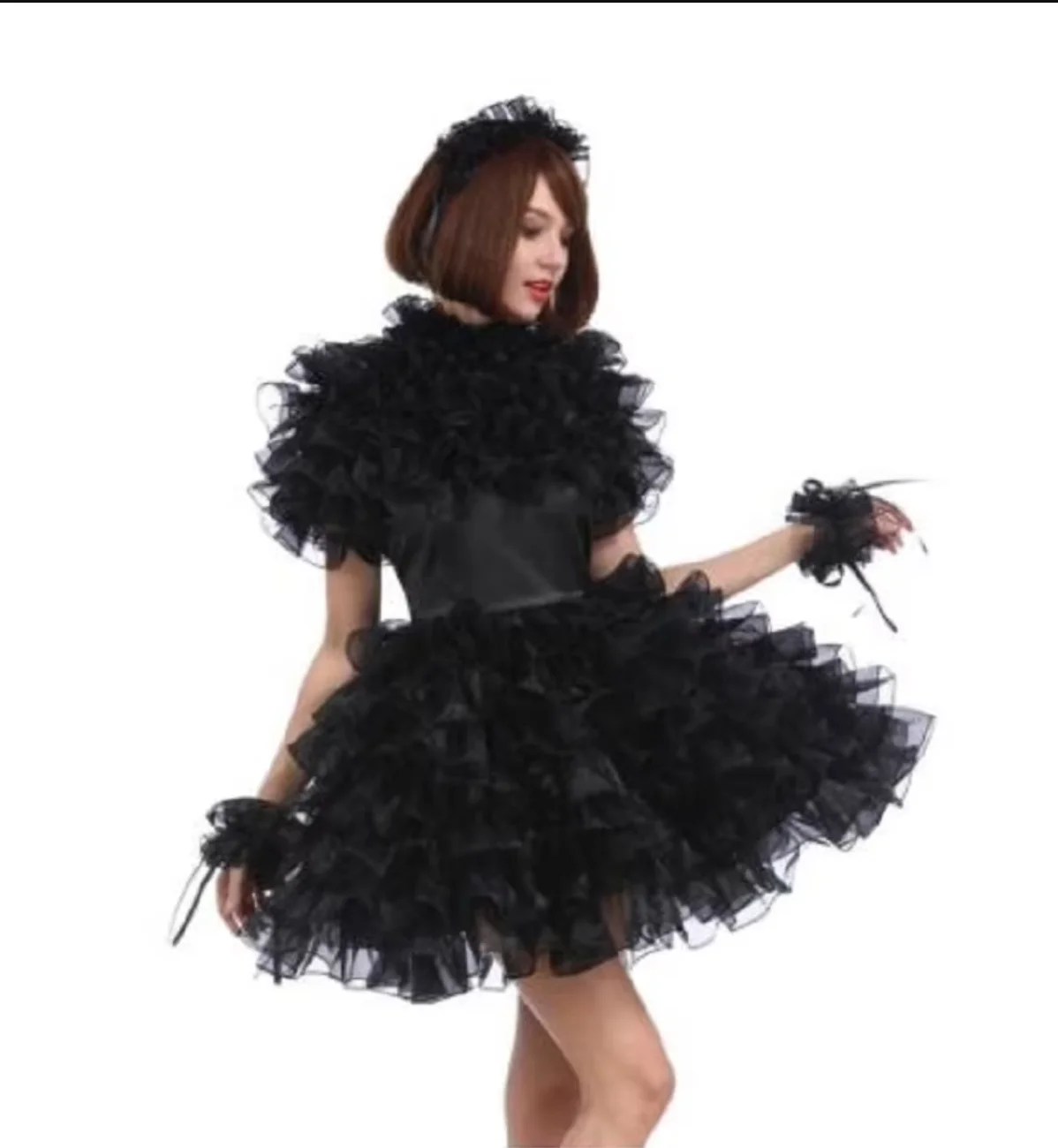 

Sissy May Girl Lockable Black Satin Organza Fluffy Dress Unified Cross Crossdresser Party Dress Role Playing Costume Customizabl