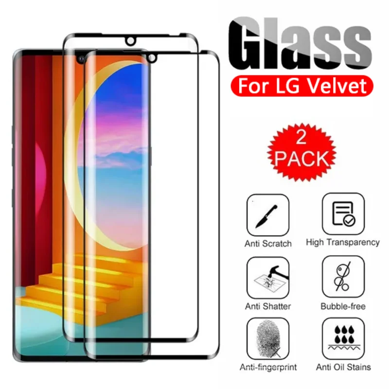 Protectores de pantalla curvos 3D para LG Velvet HD, vidrio templado, película protectora antigolpes, cubierta completa para teléfono LG Velvet 5G