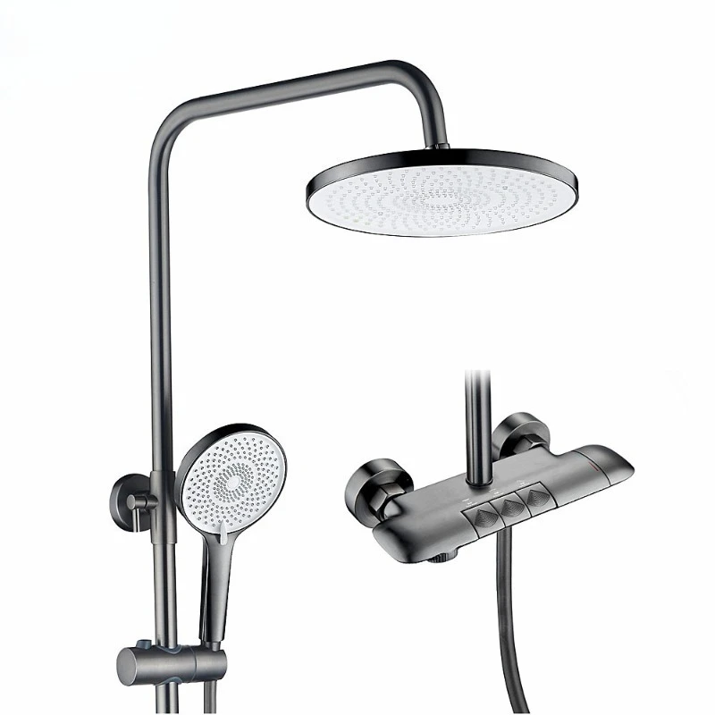 

Piano button third gear, shower shower, set, brass body, ceramic valve core shower set, gun gray.