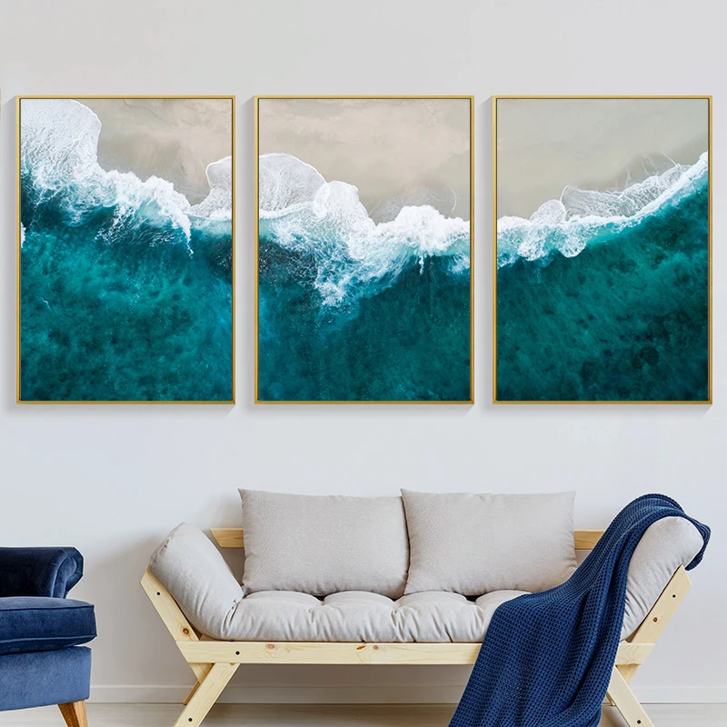 3PCS frameless decorative art print,3pcs/Set Natural Scenery Beach Waves Canvas Posters Wall Art Pictures Paintings Murals Moder