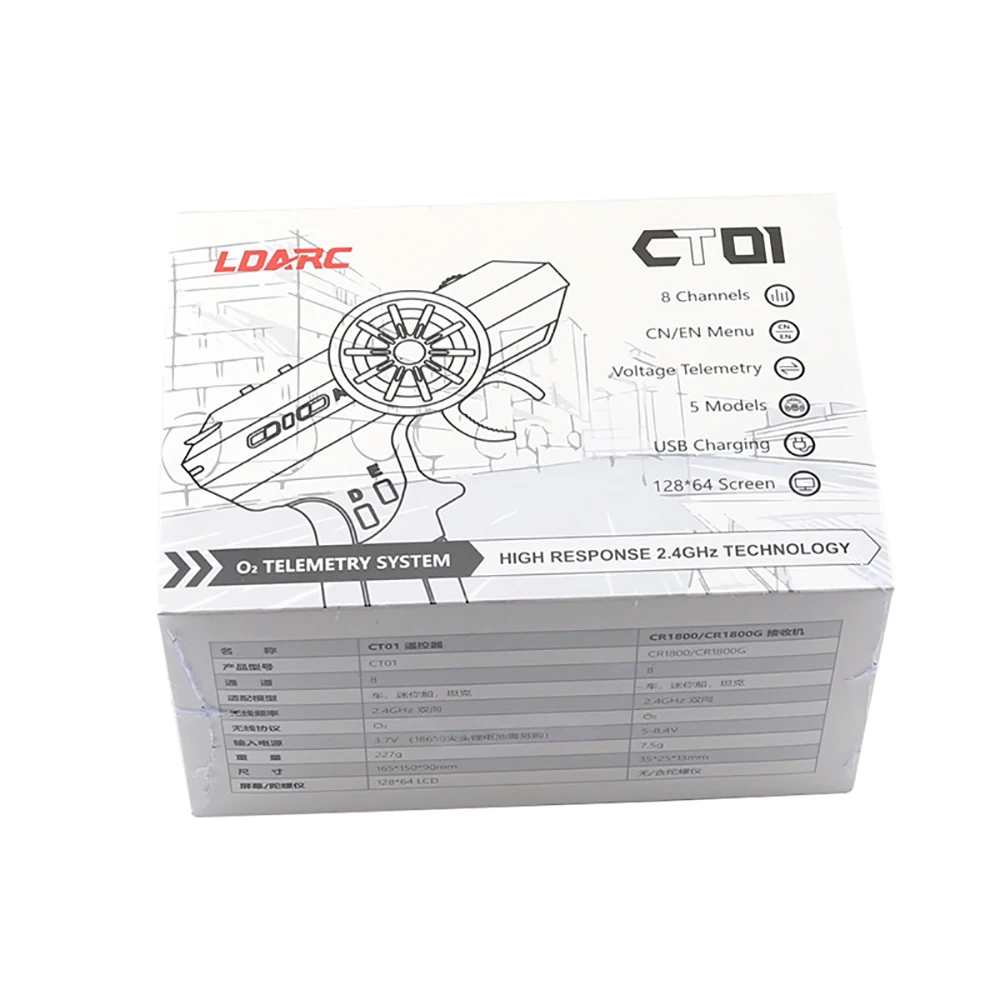 LDARC CT01 2,4 GHz 8CH controlador de Radio con pantalla LCD bidireccional con receptor CR1800 para modelos de tanques de barcos y coches RC