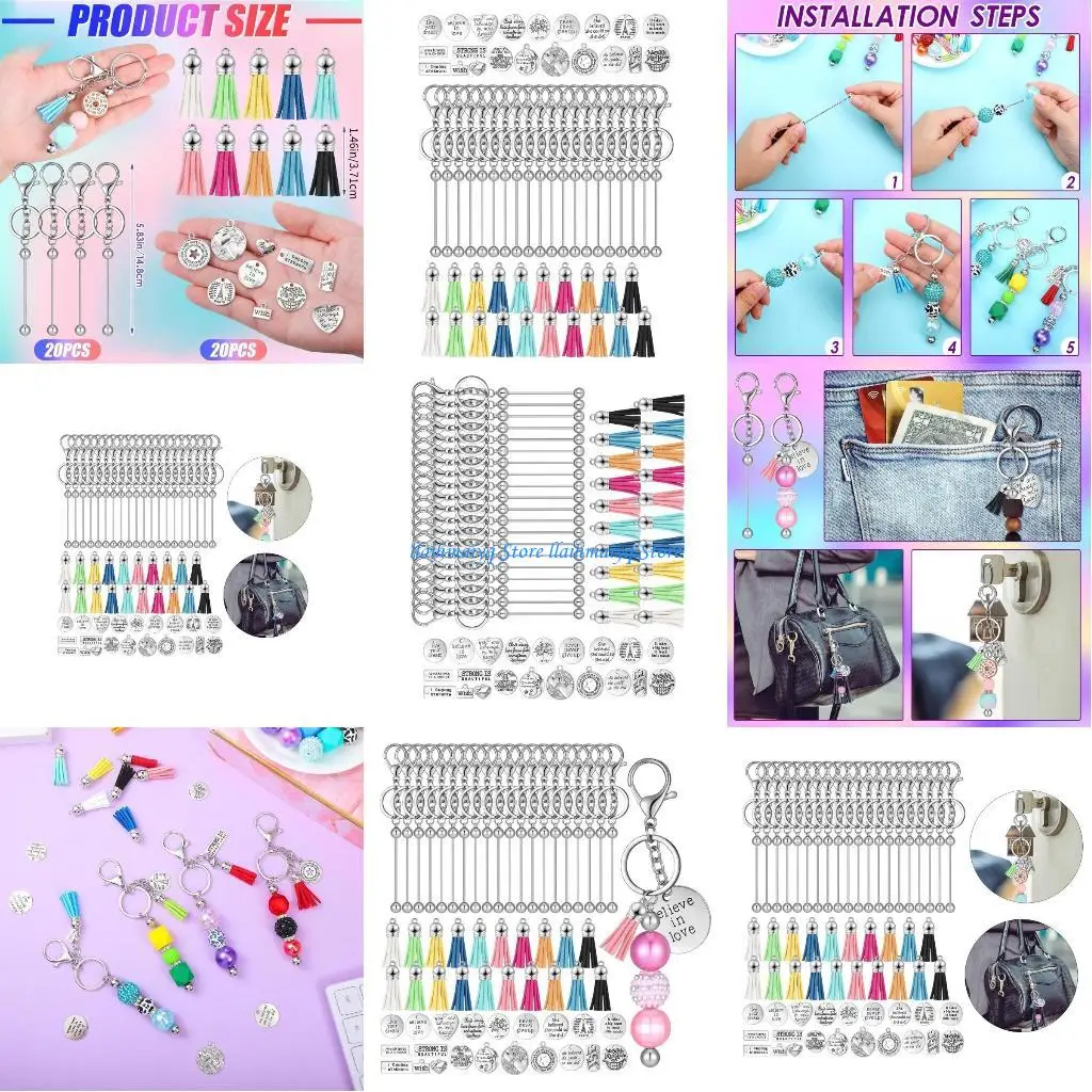 

573B 60PCS Inspirational Keychain Assortment Motivational Rings Accessories Set