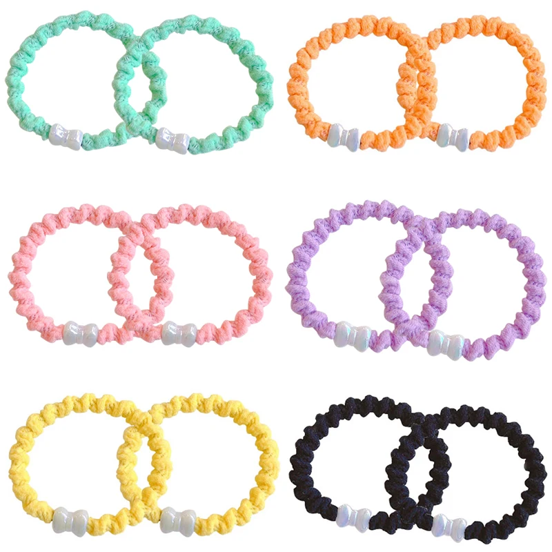 

2 PCS Solid Color Basic Elastic Hair Bands for Girls Tie Gum Scrunchie Ring Rubber Bands Hair Accessories Set