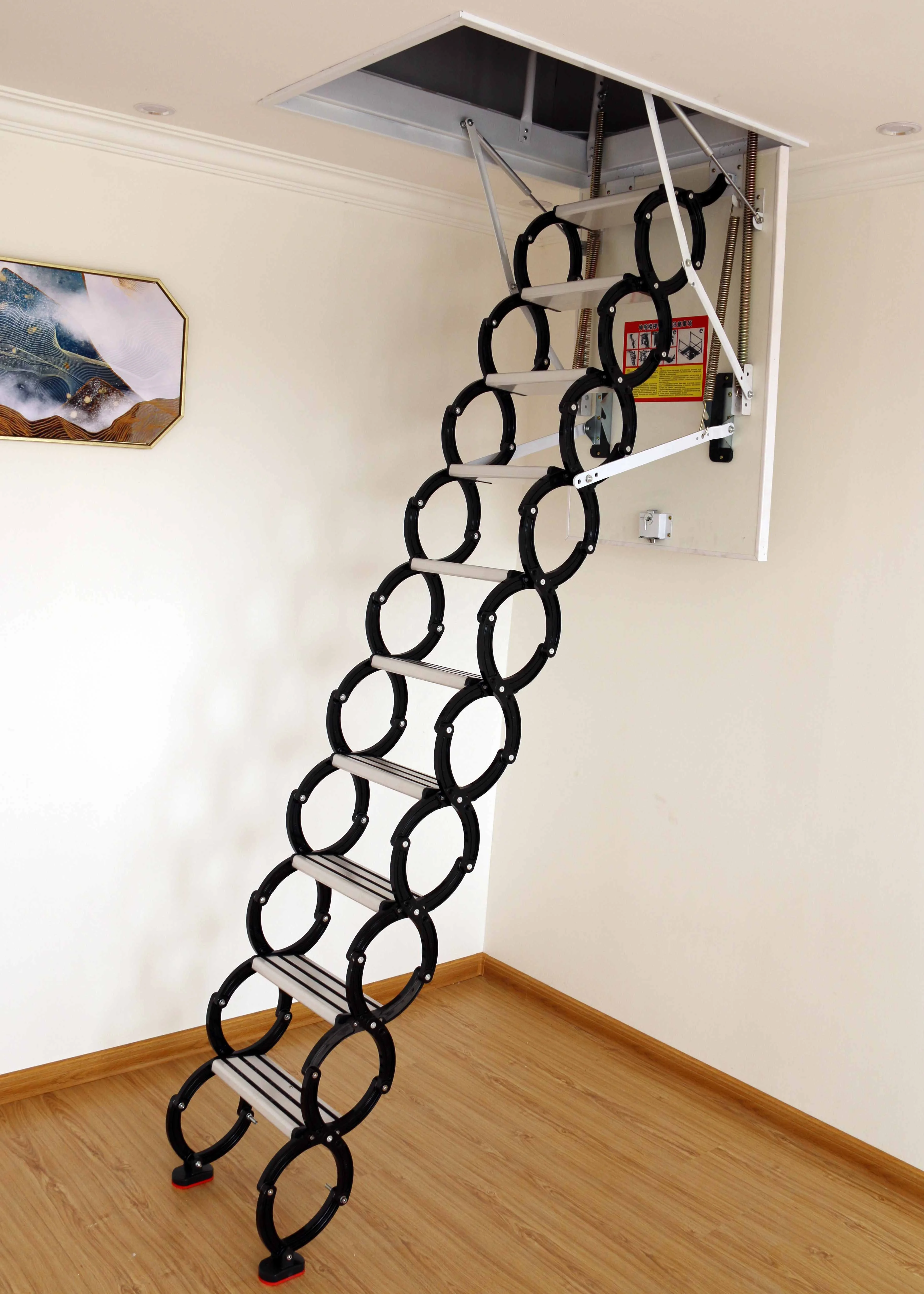Loft Extension Scissor Ladder Attic Hidden Aluminum Alloy Telescopic Stairs Pull Down Single Step Ladder
