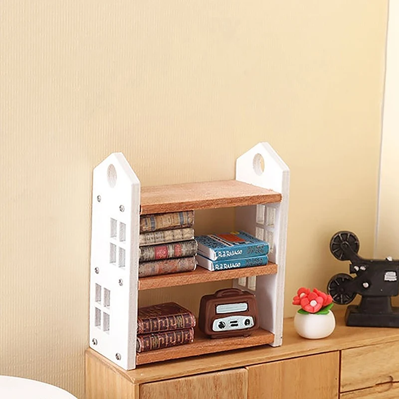 1:12 Dollhouse Miniature Bookshelf Three-tier Storage Rack Display Stand Furniture Model Decor Toy Doll House Accessories - Image 3