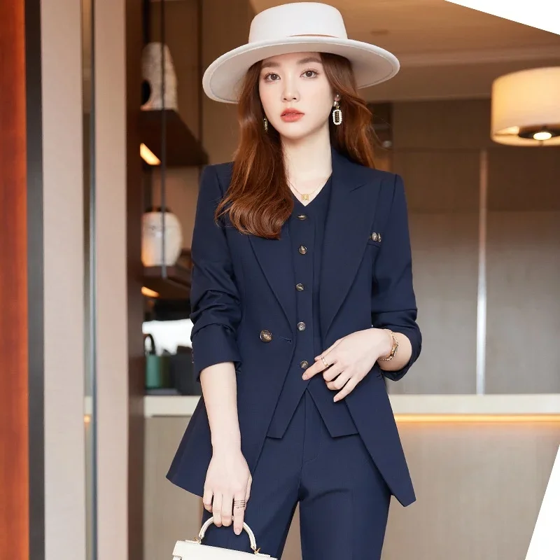 Three-Piece Business Suit Set for Women, Coat Vest and Pants, High End Korean Version, Wedding Suit