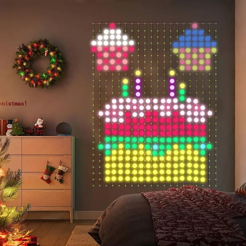 Smart Curtain Lights LED Fairy Lights App Remote Control Music Sync DIY Pattern Text IP67 Waterproof for Birthday Party Decor