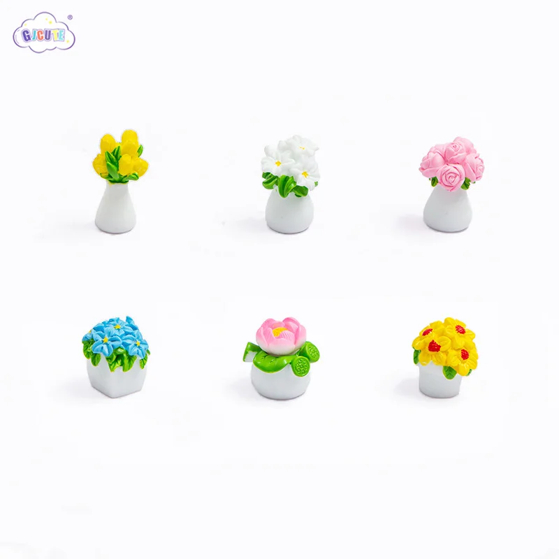 1set 1:12 Dollhouse Miniatures Vase Potted Plant Mini Succulents Micro Landscape Ornaments Model Decor Simulation Flower Toy