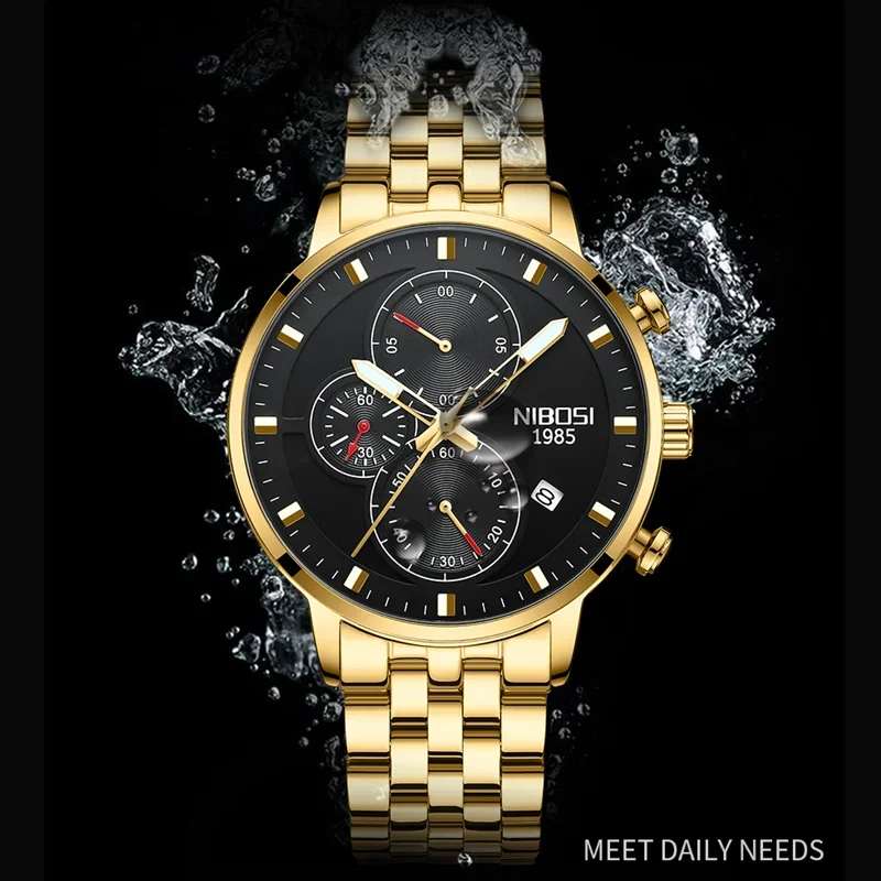 NIBOSI Brand Fashion Mens Watches Top Brand Luxury Wristwatch Quartz Clock Watch Men Waterproof Chronograph Relogio Masculino