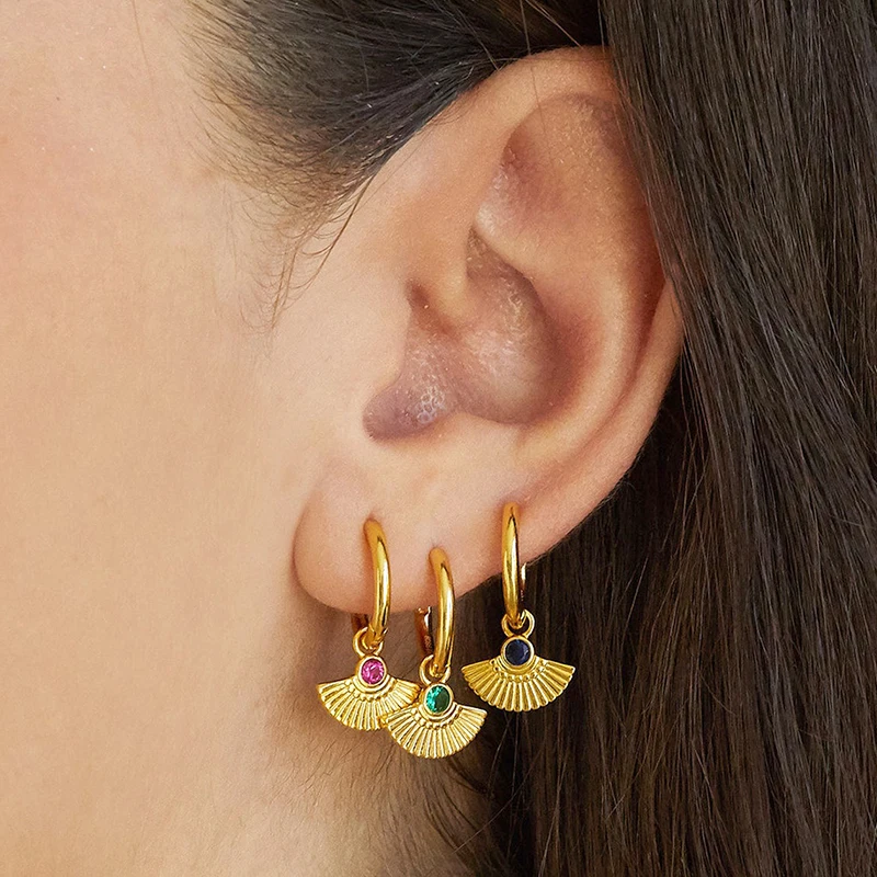 925 Silver Needle Square Pendant Hoop Earrings Vintage Gold Earrings For Women Shell Pendant Earring Fashion Jewelry Accessories