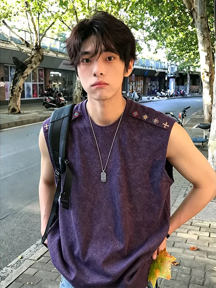 

American Style Tie Dye Vest Men's Summer Outdoor Wear Cool Feeling Sleeveless T-Shirt Casual Sporty Trendy Brand Loose Fit