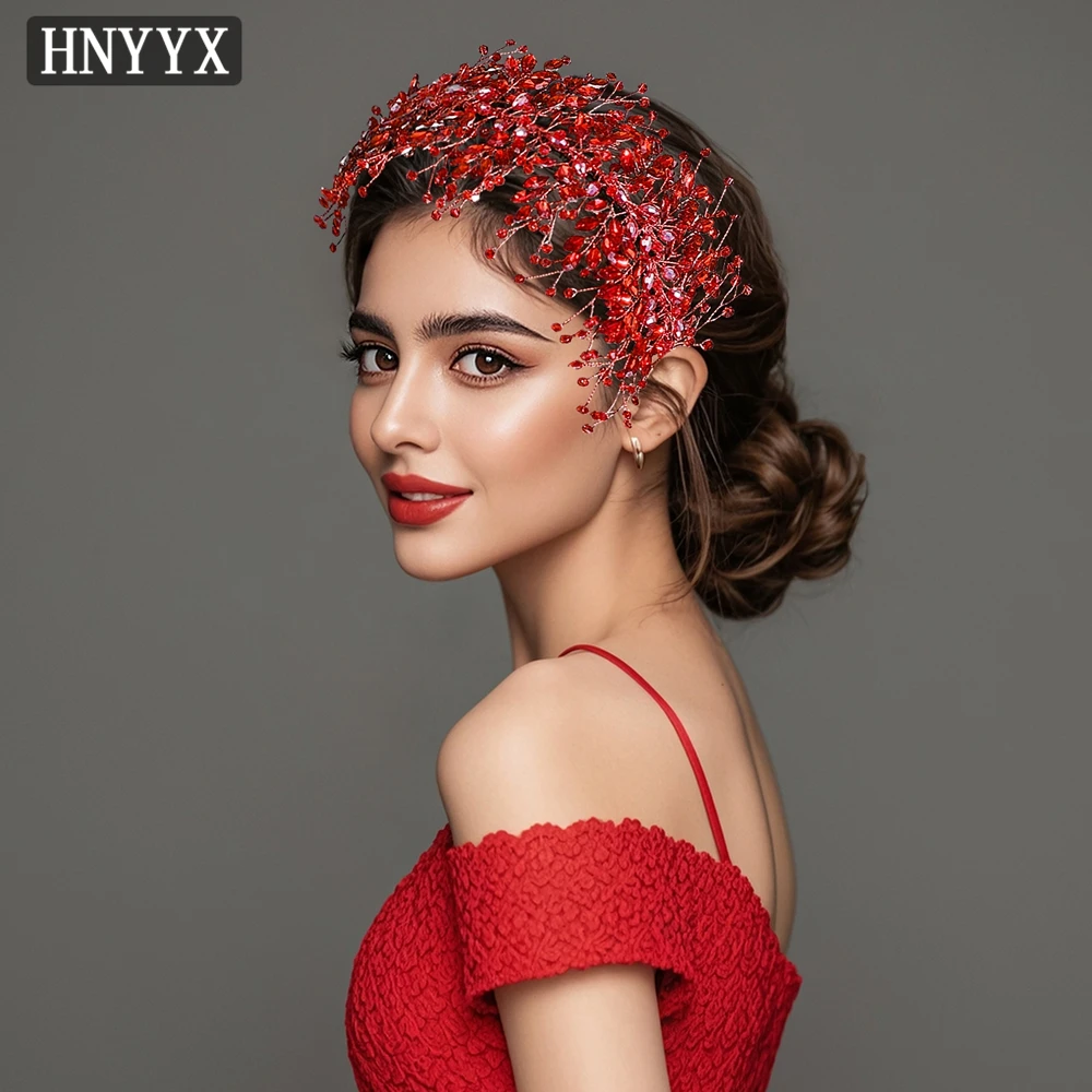 

YouLaPan Noble Bride Red Rhinestone Weddings Headband Hand-Inlaid European American Style Ladies Christmas Party Headdress YXA42