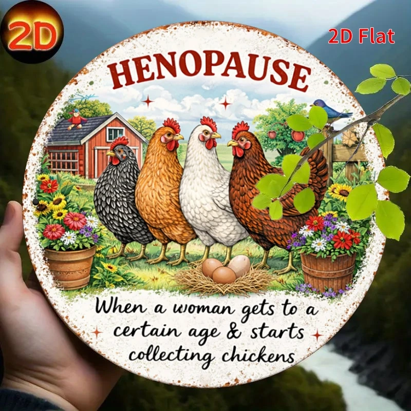 2D Flat - [2Dflat]1pc 7.87X7.87inch- Tin Sign, Funny Chicken Wall Art, Henopause Quote Metal Sign, Great Gift for Chicken Lovers