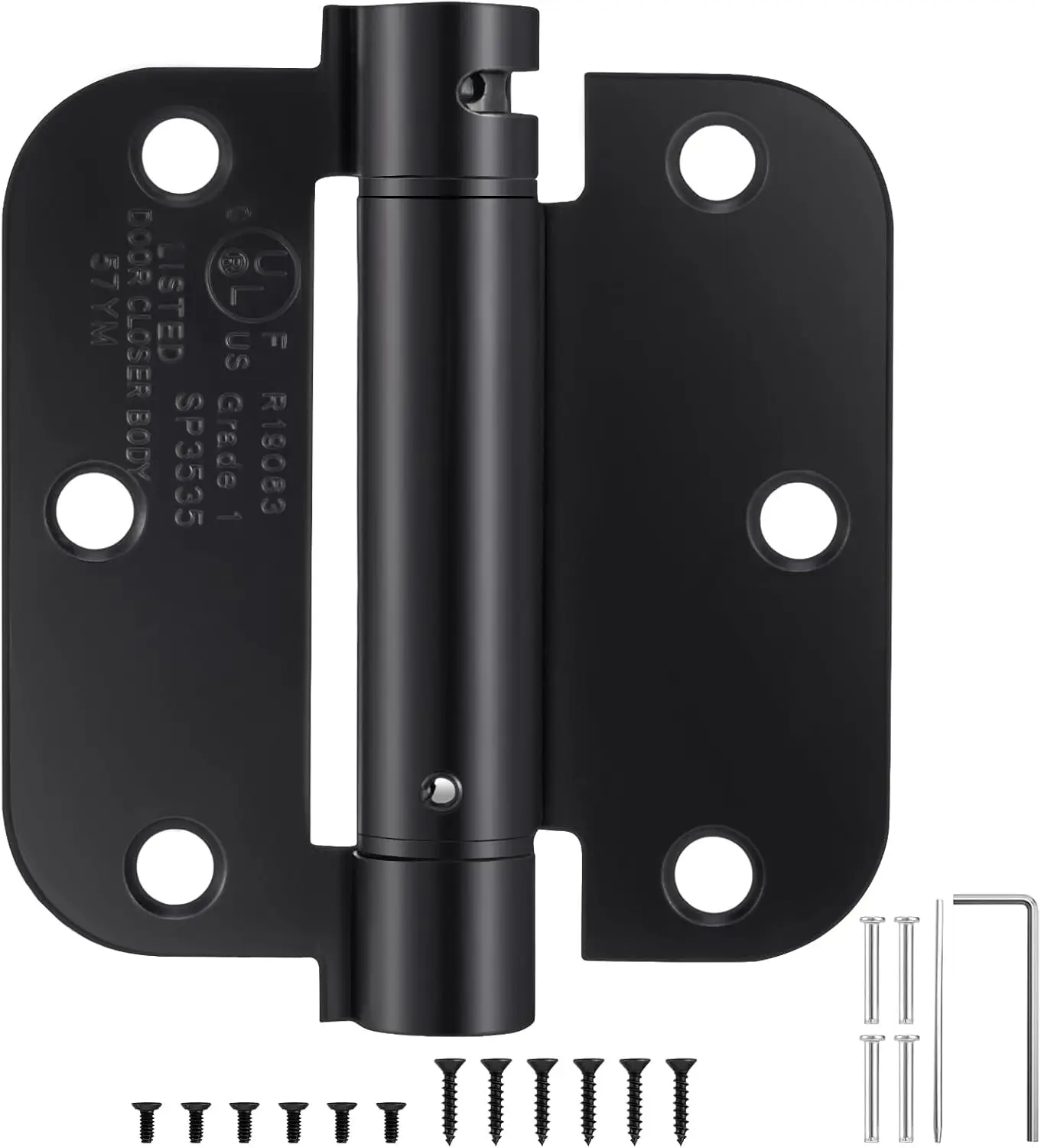 

Self Closing Door Hinges 3.5" x 3.5" with 5/8" Radius, Adjustable Spring Hinge for Home Garage & Basement Doors