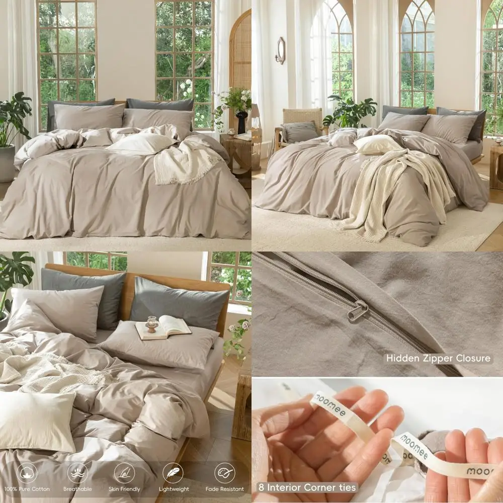 

Комплект пододеяльников с текстурой из 100% хлопка и льна — дышащий, прочный, мягкий и удобный — размер размера «queen-size», цвет темно-серого цвета