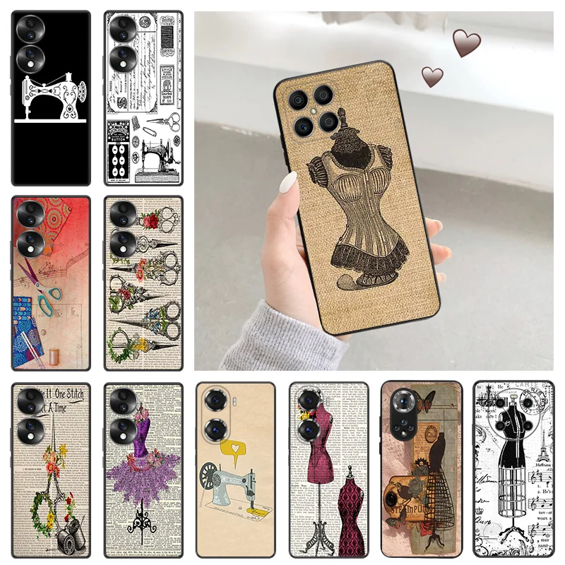 Soft Silicone Phone Case for Honor X7b X9b X6 X9 a X7 X8 b 70 90 Magic5 Retro Sewing Tailor Huawei P20 P30 Pro P40 P-Smart Cover