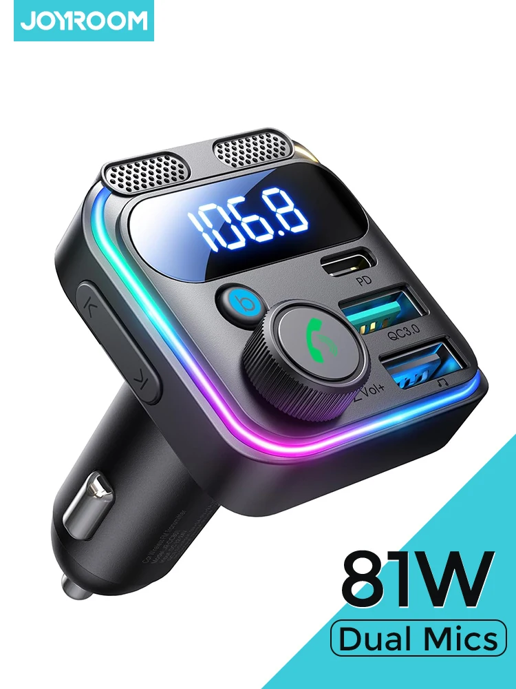 JOYROOM 81W Bluetooth 6.0 Samochodowy Transmiter FM z Podwójnymi Mikrofonami, Szybka Ładowarka Samochodowa PD&QC 3.0, Adapter, Obsługa Dysku U, Rozmowy w Trybie Głośnomówiącym — zdjęcie 2