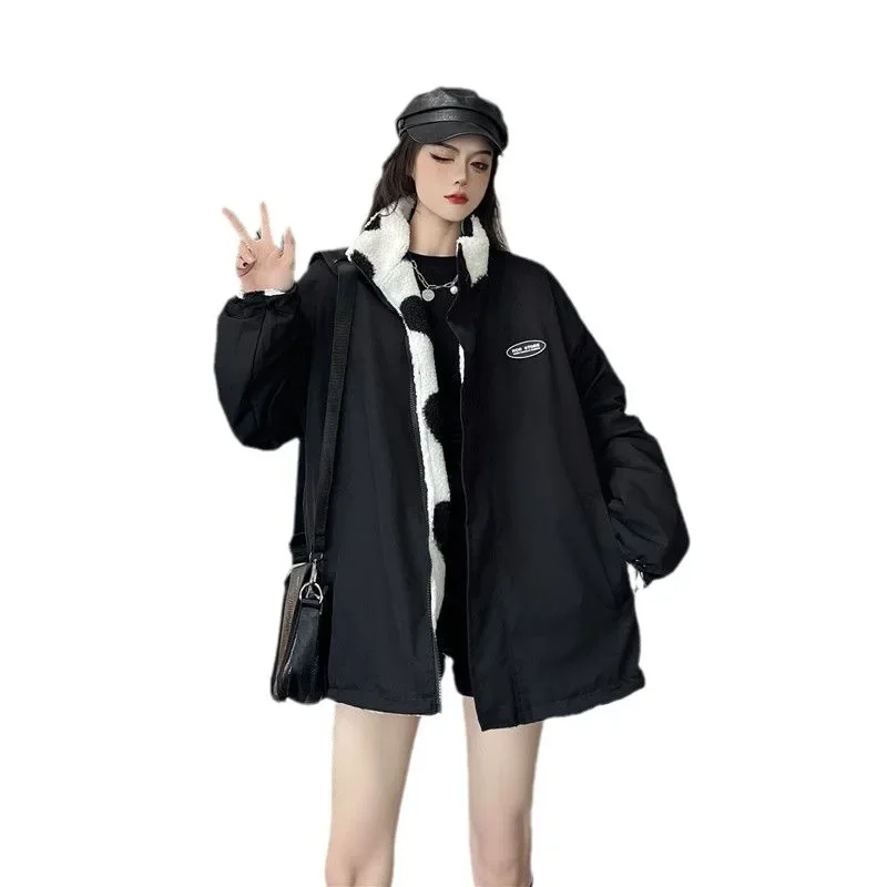 الخريف/الشتاء زوجين الوقوف طوق القطن معطف الوجهين ارتداء صوف الضأن جاكيت من الصوف للرجال والنساء المتخصصة النايلون سترات