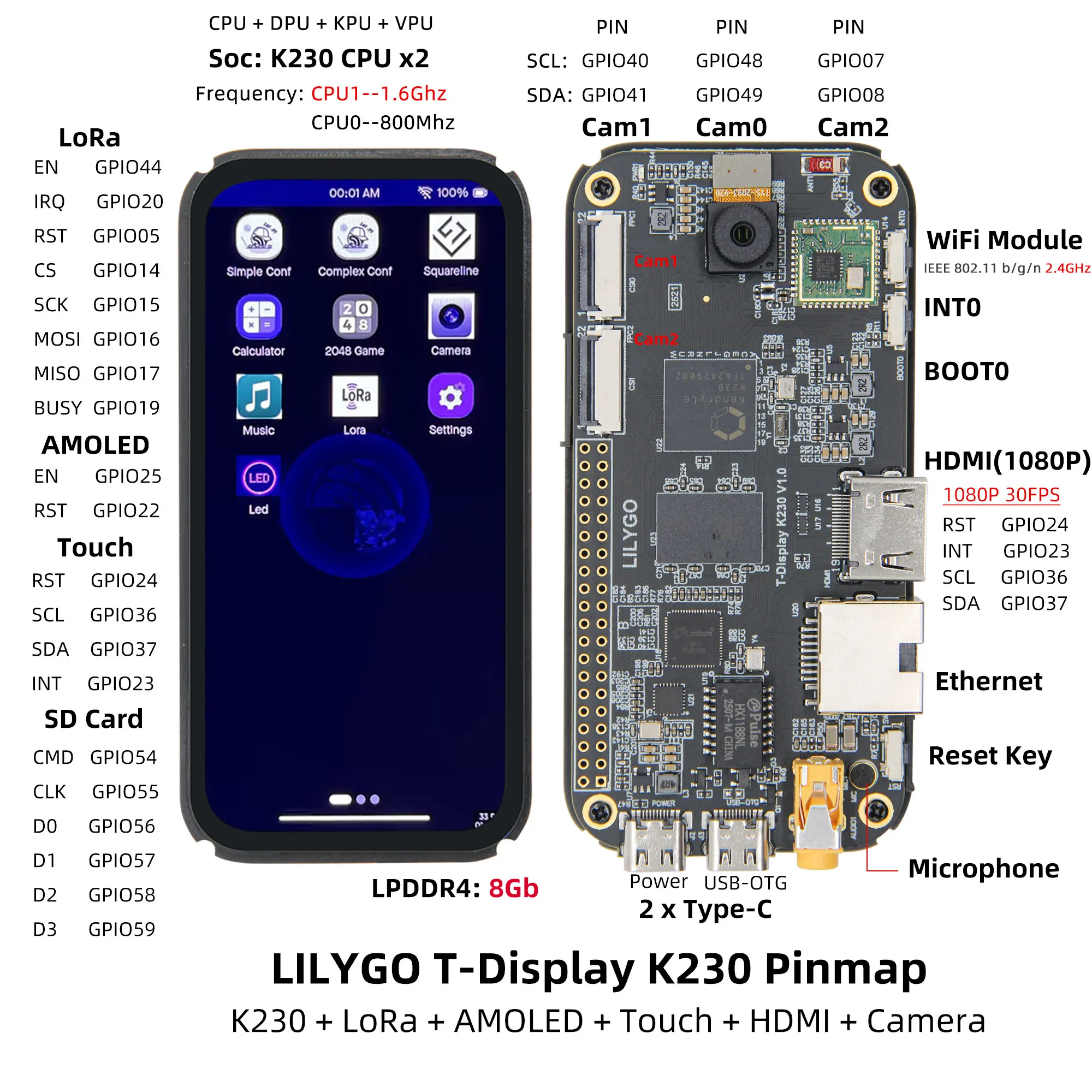 Woli LILYGO  T Display K230 Dual core CPU LoRa Touch AMOLED HDMI Camera