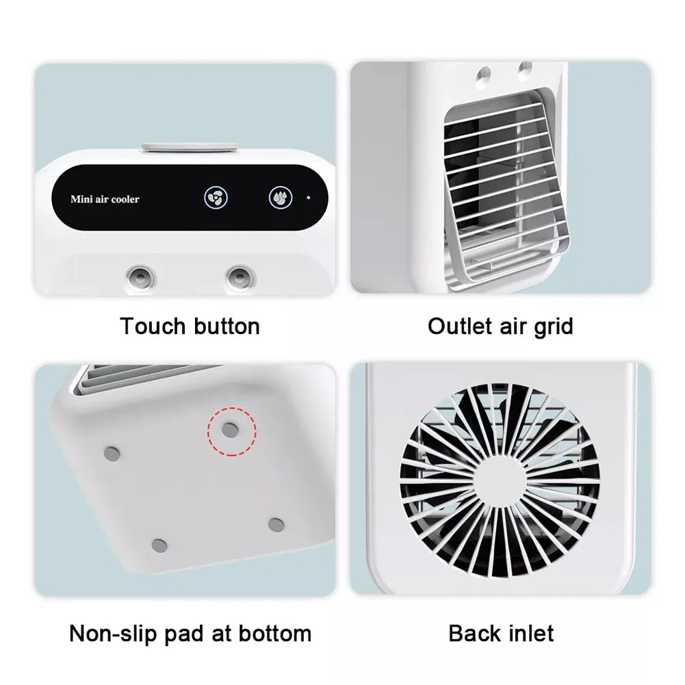Compact USB Rechargeable Air Conditioning Fan Adjustable Speeds and Water Capacity for Efficient Cooling in Any Setting