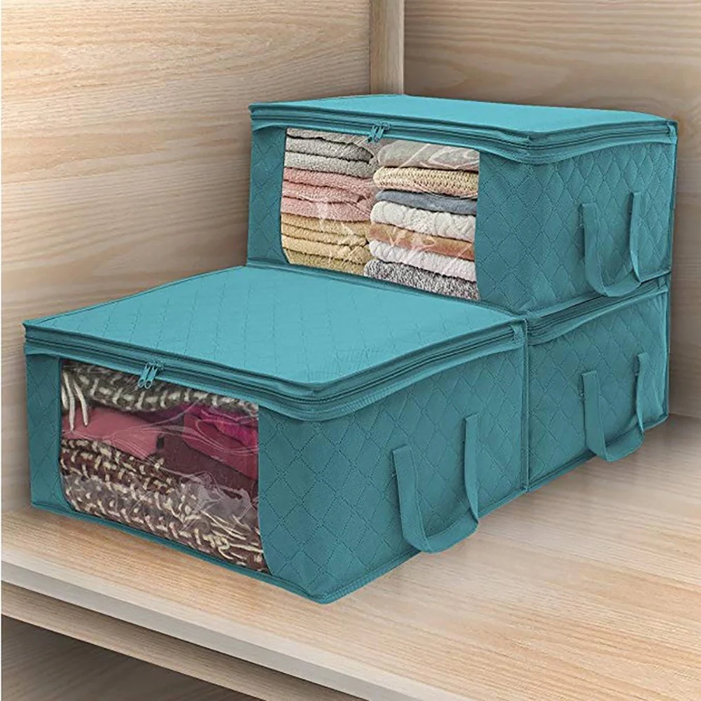 Non-Woven Foldable Storage Bag Portable Clothes Organizer Tidy Suitcase Home Storage Box Quilt Storage Container Bag 49×36×21cm