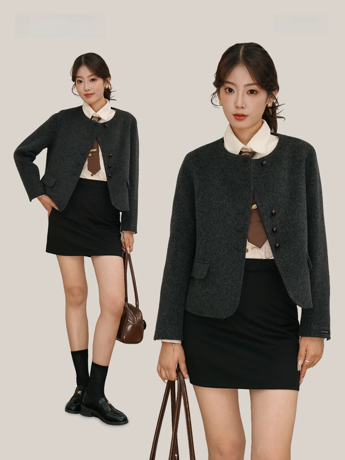 

Women's Mid-Length Woolen Double-Faced Coat Mamorn Camel Hair Jaet OL Sle Loose Fit Long Sve round Ne Coat