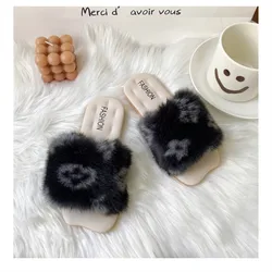 Winter New Girl's Artificial Wool Fashion Slippers Children's Home Indoor Slippers Versatile Outgoing Flat Shoes