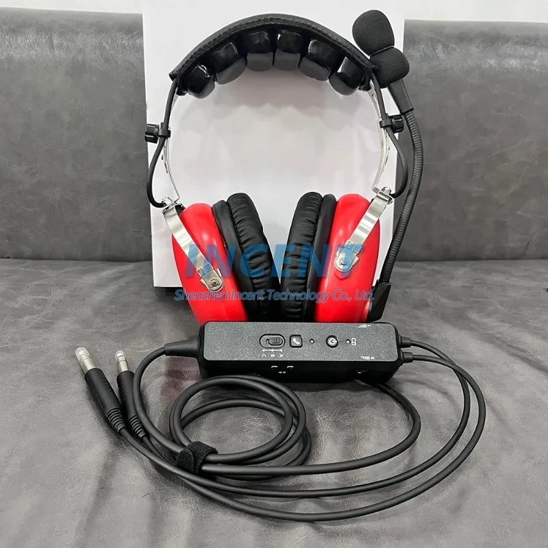 VOIONAIR Red Headphone Pilot Headset Active Noice Reduce ( ANR ) with Comfortable Ear Pad MP3 Support GA Plugs