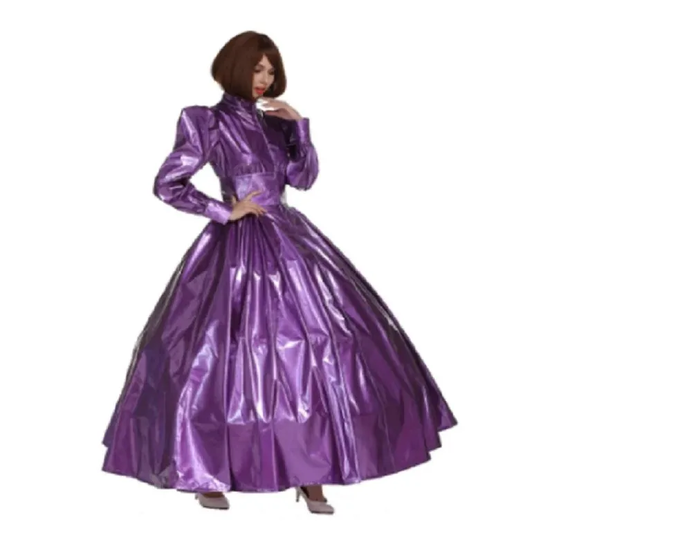 Girly French Goth Punk Purple PVC Prom Dress Dress Uniform Crossdress Cosplay Costume Adult Women\'s Fantasy Carnival
