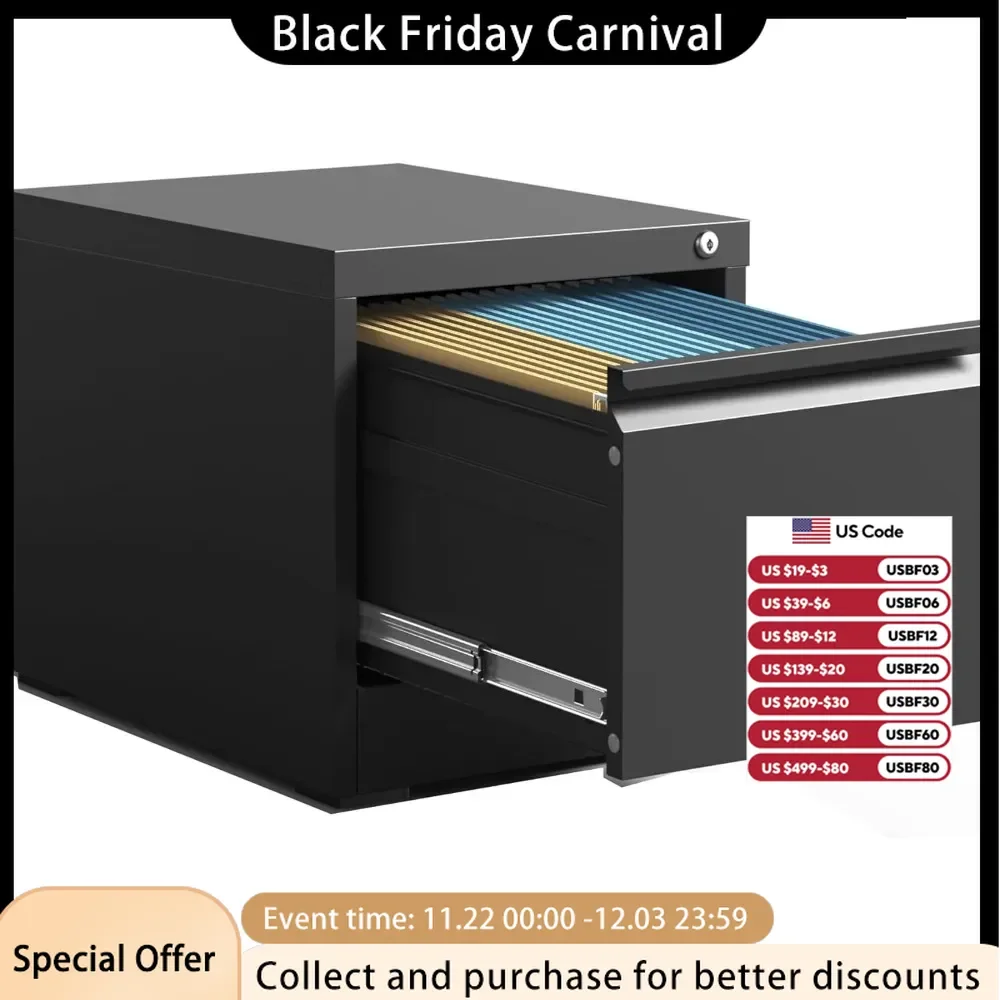 1 Drawer File Cabinet Under Desk Metal Filing Cabinet Black Vertical File Cabinet with Lock Office Cabinets