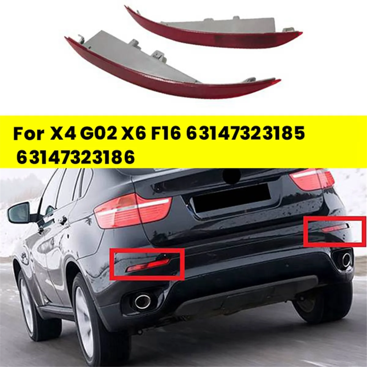 A15Z-1Pair Rear Bumper Fog Light Reflector Lamp Assembly for BMW X4 G02 X6 F16 63147323185 63147323186 Warning Taillight view 5
