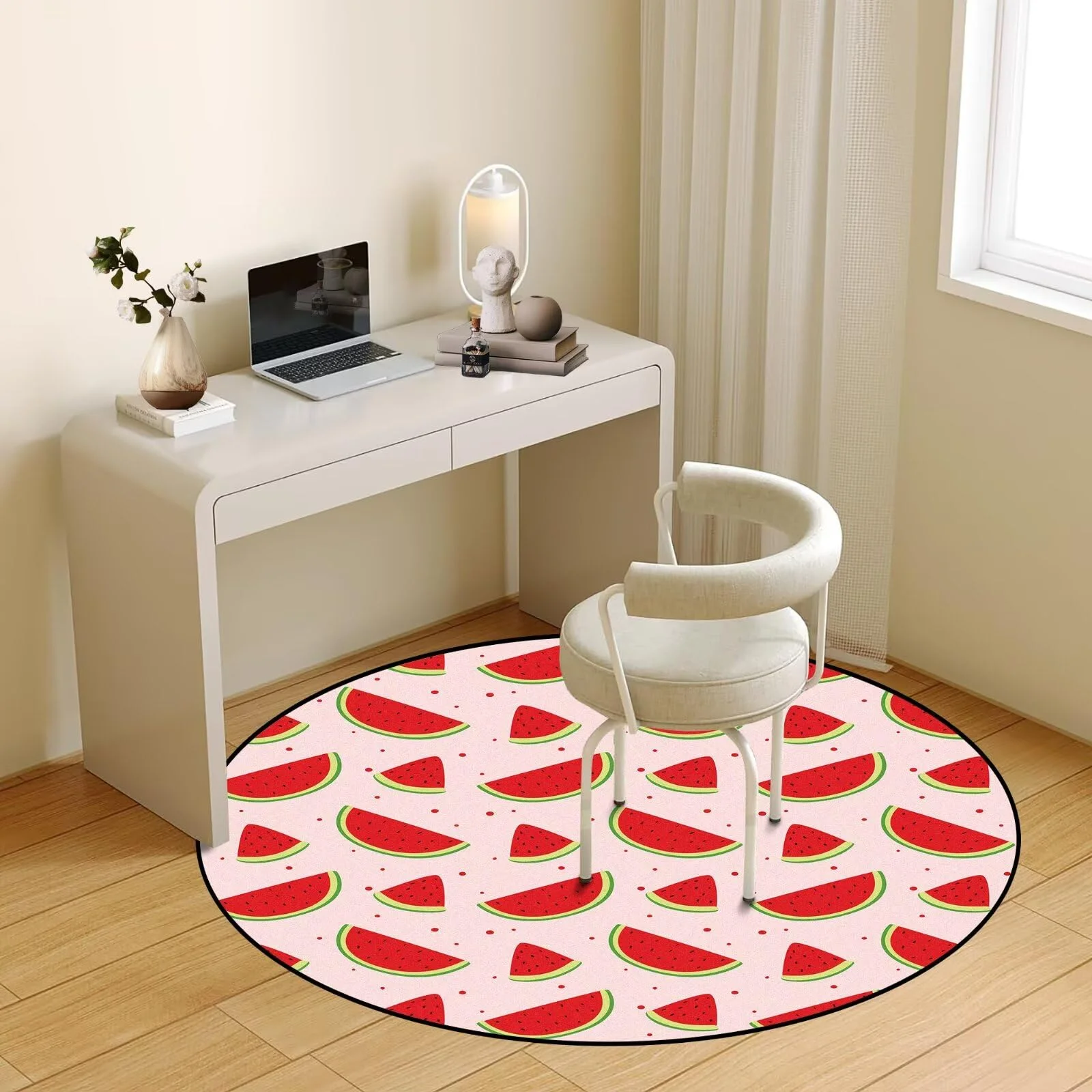 

Милый круглый ковер с принтом арбуза, напольный коврик с розовой фруктовой тематикой для спальни, общежития или гостиной, водонепроницаемый и нескользящий