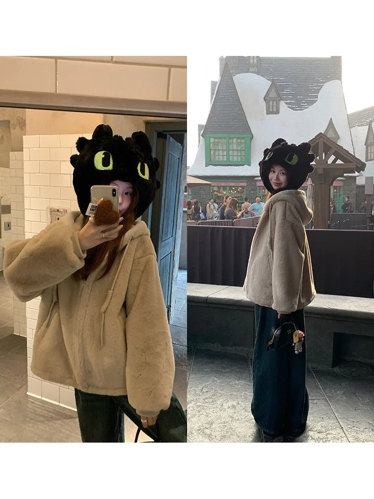 

Верхняя одежда из мягкого меха, женское пальто с капюшоном Cosite из кожи и меха, теплое, повседневное, однотонное, свободного покроя, длинная молния све