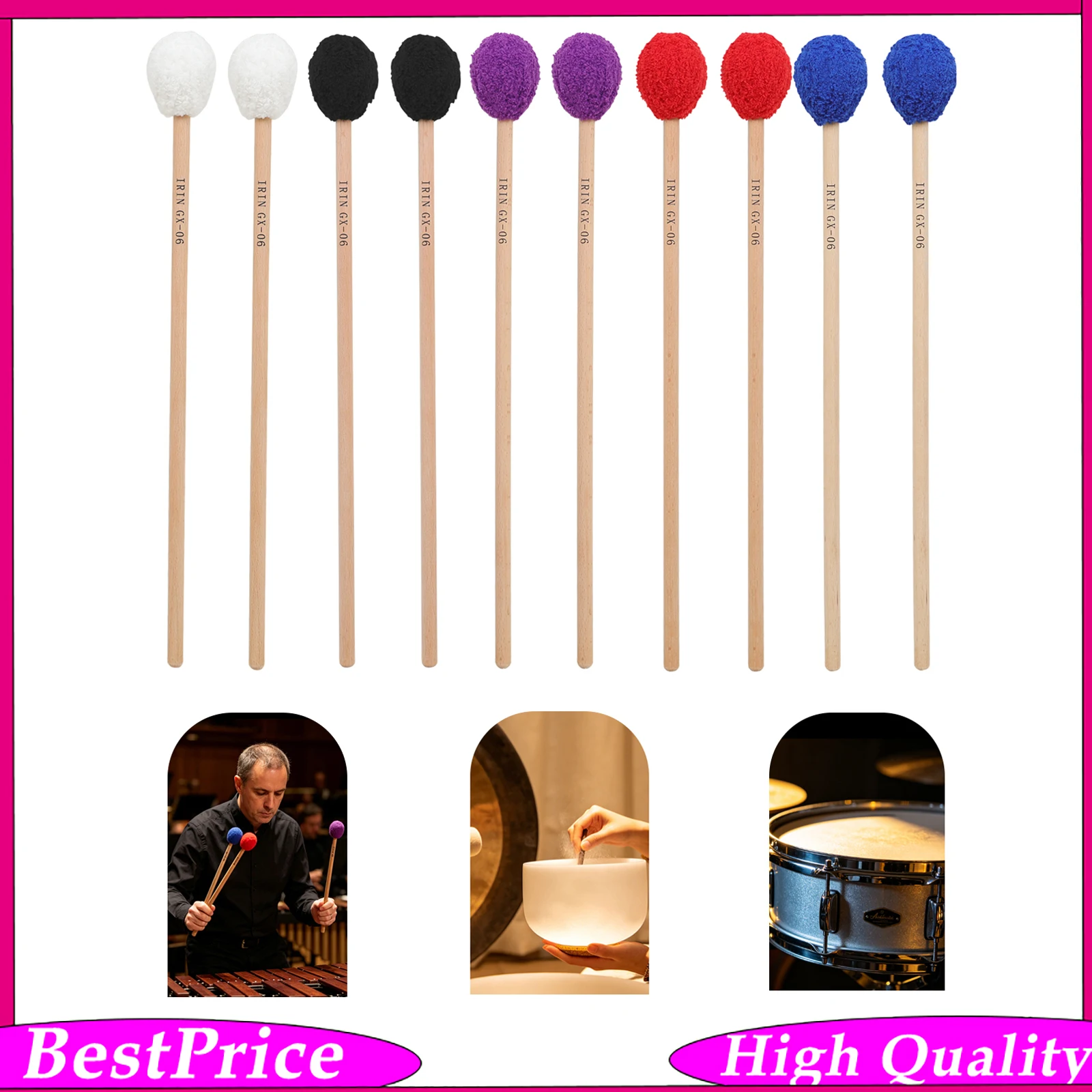 IRIN GX-06 Marimba Mallet Marimba Beech Wood Handle Xylophone Drumsticks Percussion Instrument Accessories for Drum Performance