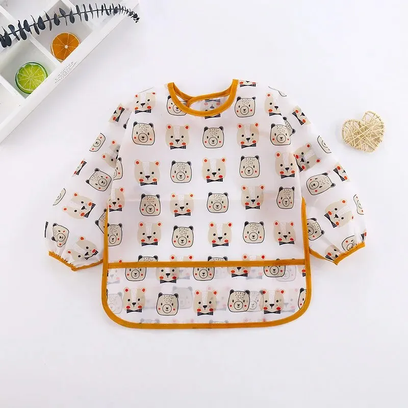 Cute Baby Bibs Waterproof Long Sleeve Apron Children Feeding Smock Bib Burp Painting Drawing Soft Toddler Clothing Bandana Bibs