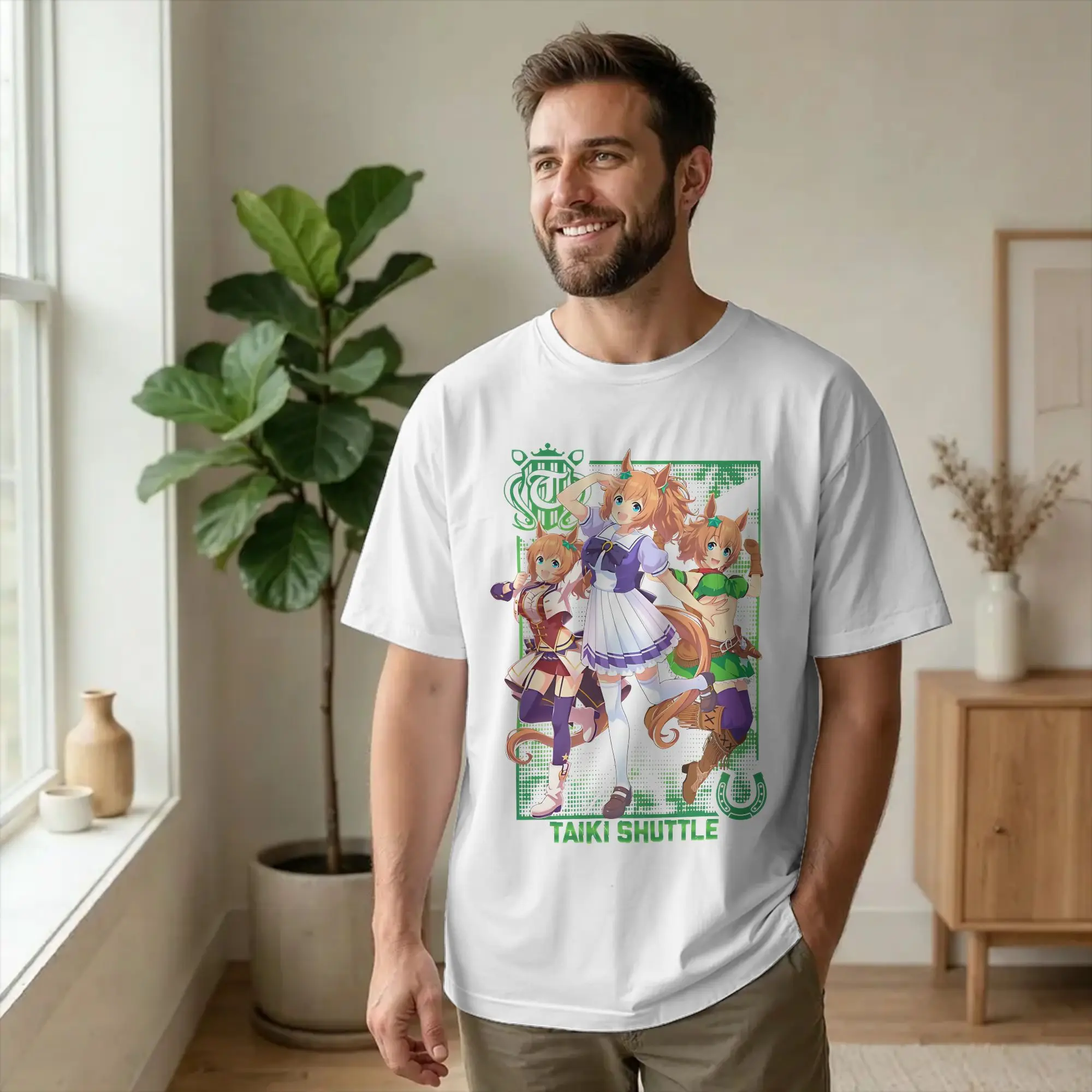 Novelty Taiki Shuffle Uma Musume Tshirts Men 100%Cotton Short Sleeve  Round Neck Summer Top Tee