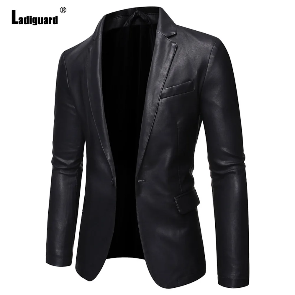 Men's Pu Leather Jackets Single Button Top Outerwear Black Soft Matte Faux Leather Motorcycle Jacket Men Vintage Basic Coats New