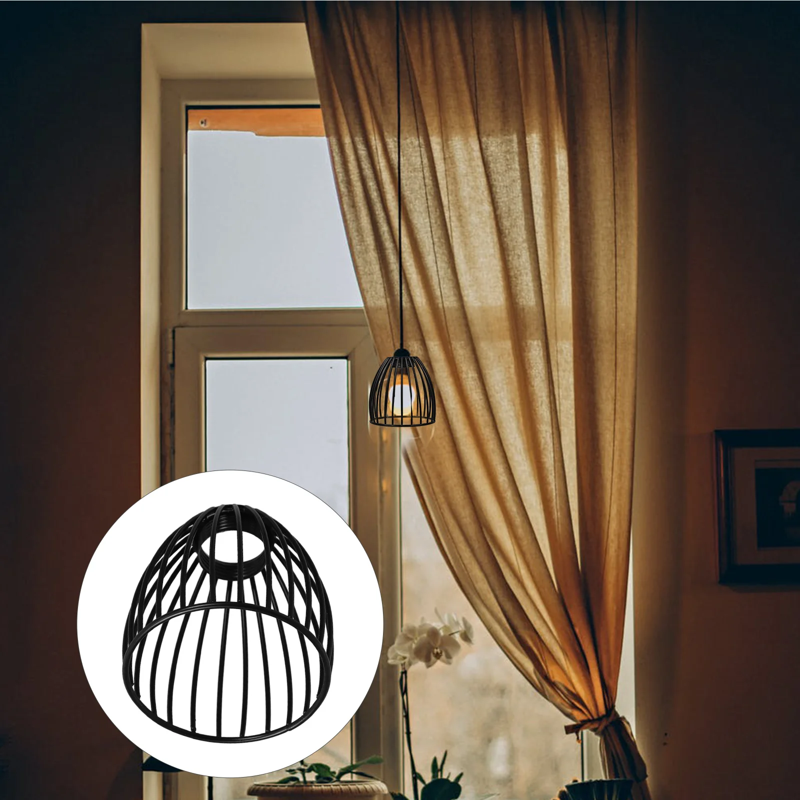 

1pc Iron Wire Bird Cage Lampshade Black Diy Chandelier Shade For Table Floor Lamp Living Room Bedroom Dining Room Light Bulb