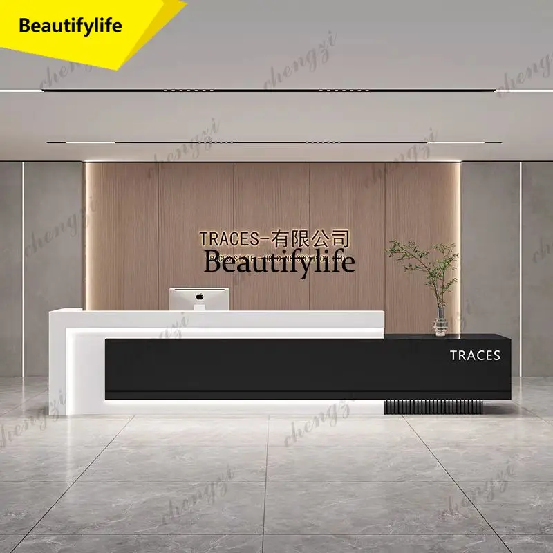 M9344  Modern Simple Reception Desk Baking Paint Company Hotel Lobby Reception Cabinet Bar Checkout Page Rezeption Theke