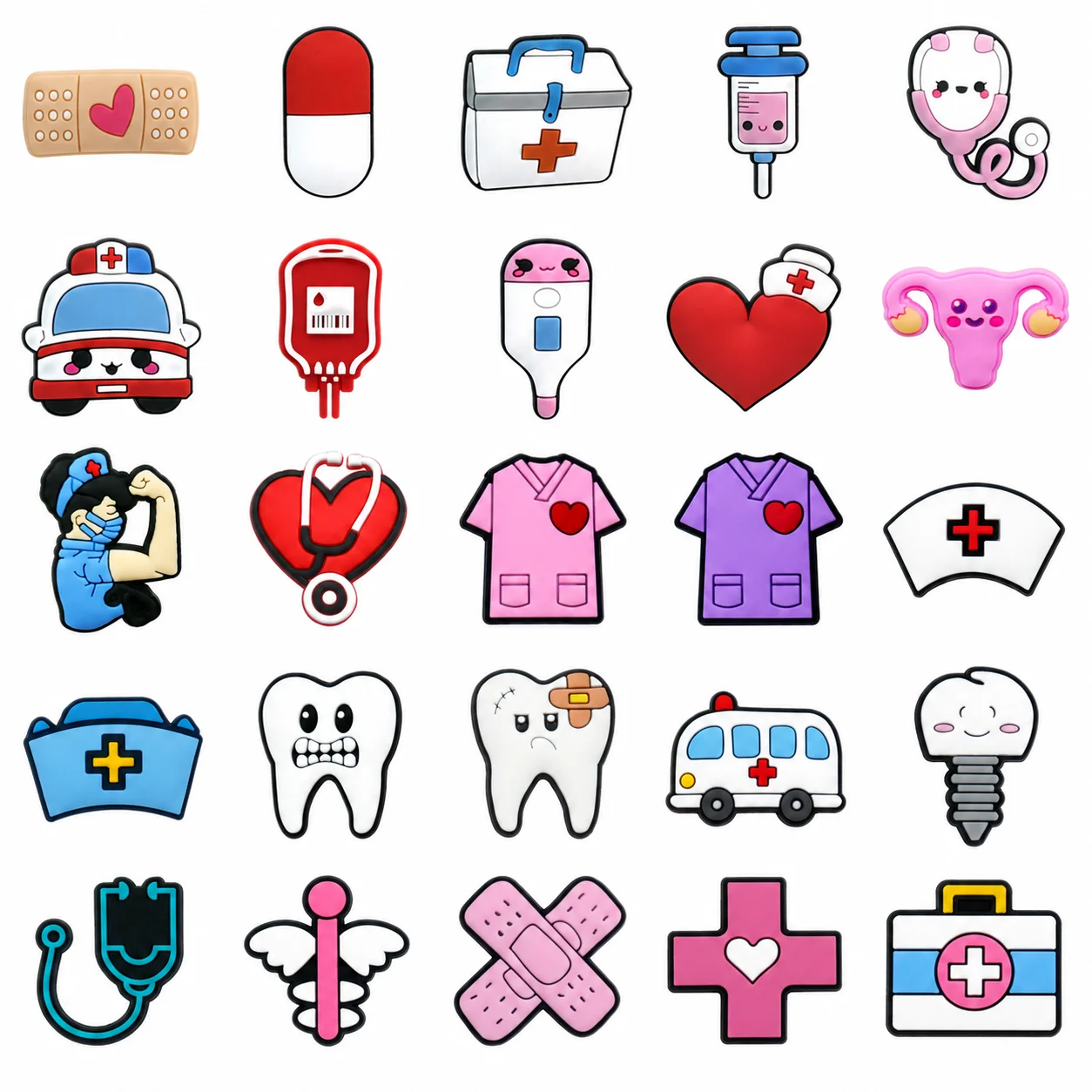 1-25Pcs Cute Medical Nurse Shoe Charms PVC Doctor Med Student Clogs Hole Shoes Decor DIY Ambulance Gift Healthcare
